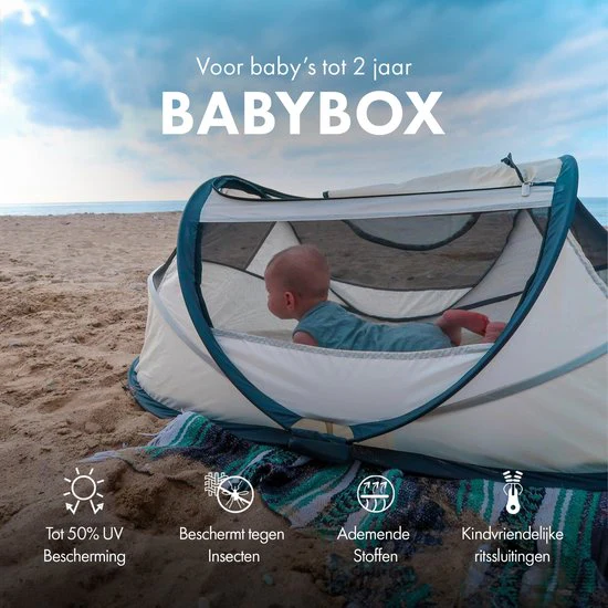 BabyBox – namiot dla niemowląt, łóżeczko turystyczne + bawełniana kołderka – kremowy - Image 3