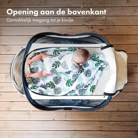 BabyBox – namiot dla niemowląt, łóżeczko turystyczne + bawełniana kołderka – kremowy - Image 6