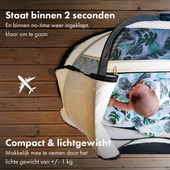 BabyBox – namiot dla niemowląt, łóżeczko turystyczne + bawełniana kołderka – kremowy - Image 7