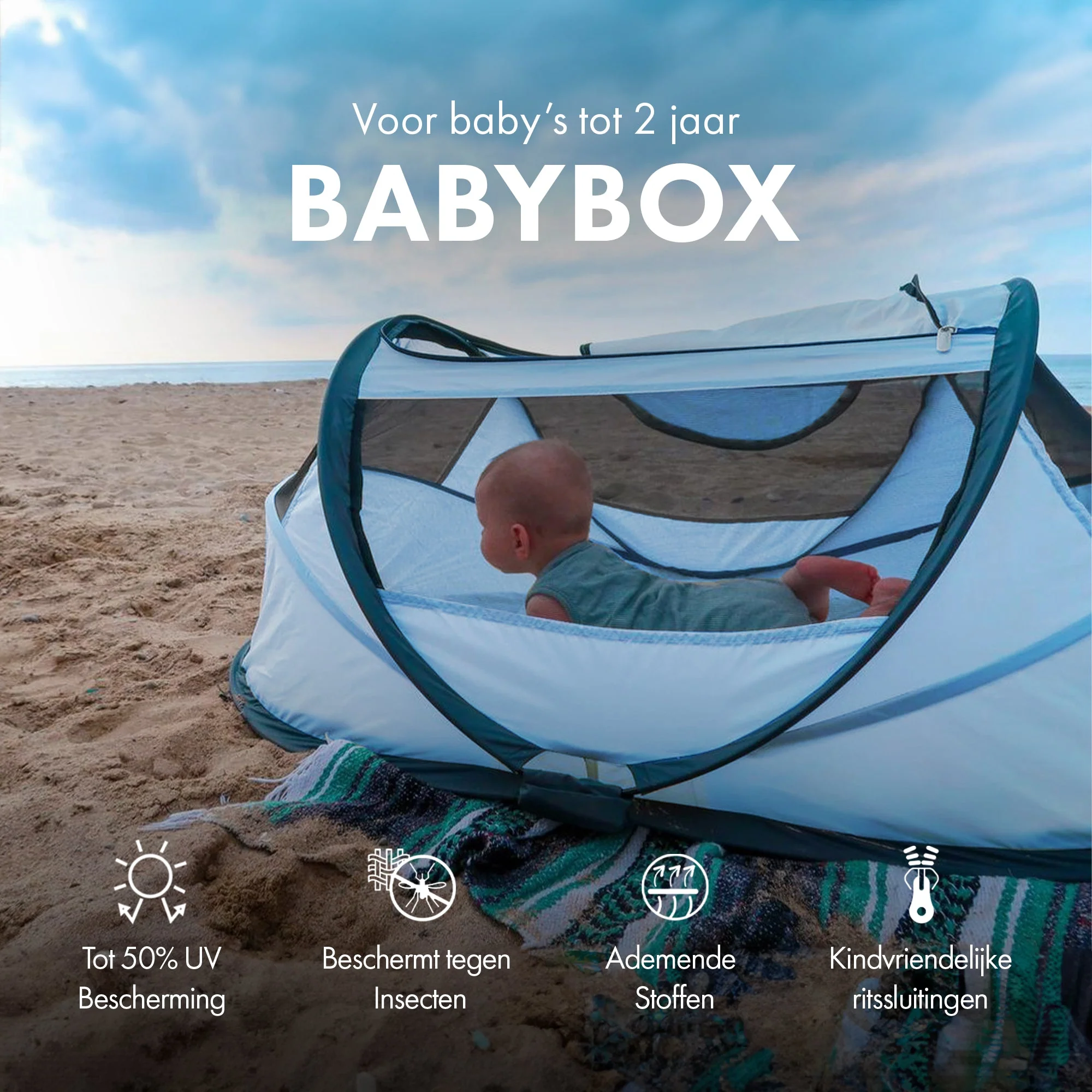 BabyBox – namiot dla niemowląt, łóżeczko turystyczne + bawełniana kołderka – Sky Blue - Image 3