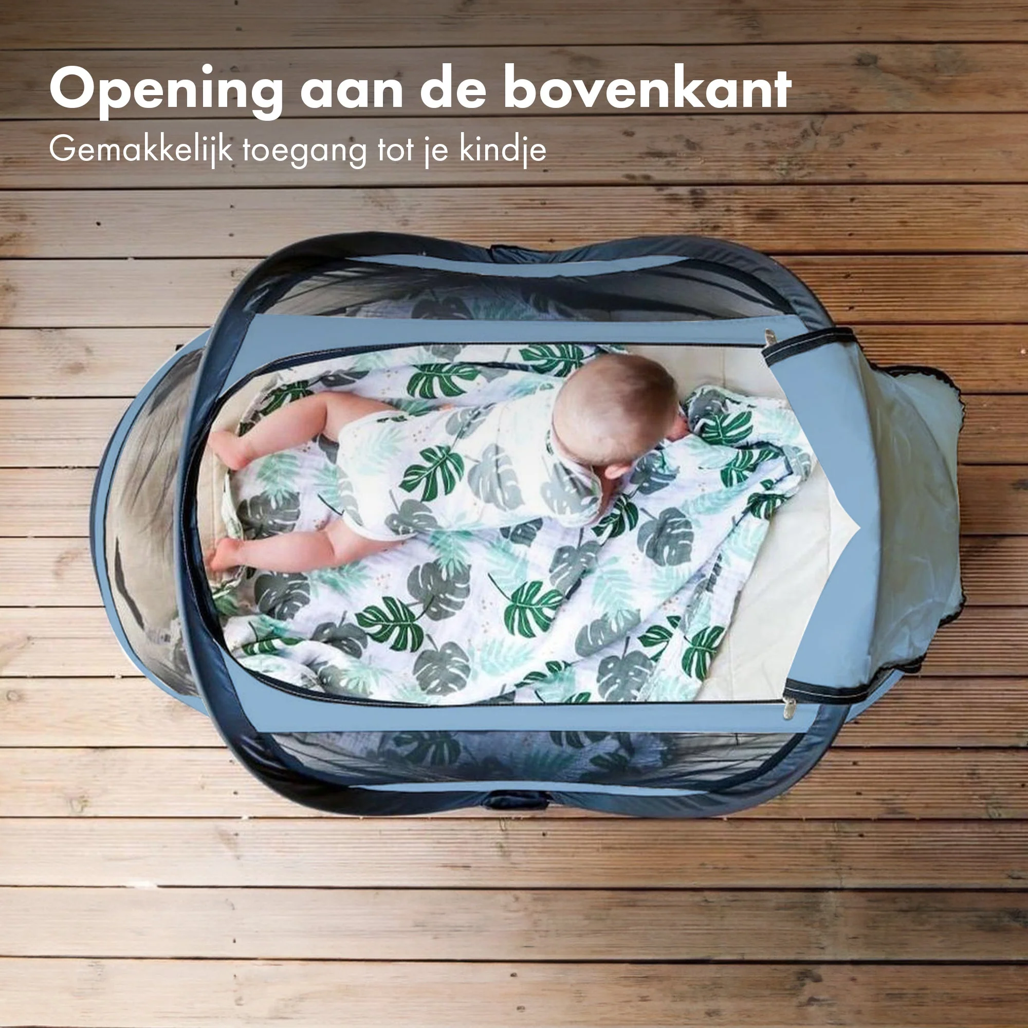 BabyBox – namiot dla niemowląt, łóżeczko turystyczne + bawełniana kołderka – Sky Blue - Image 6