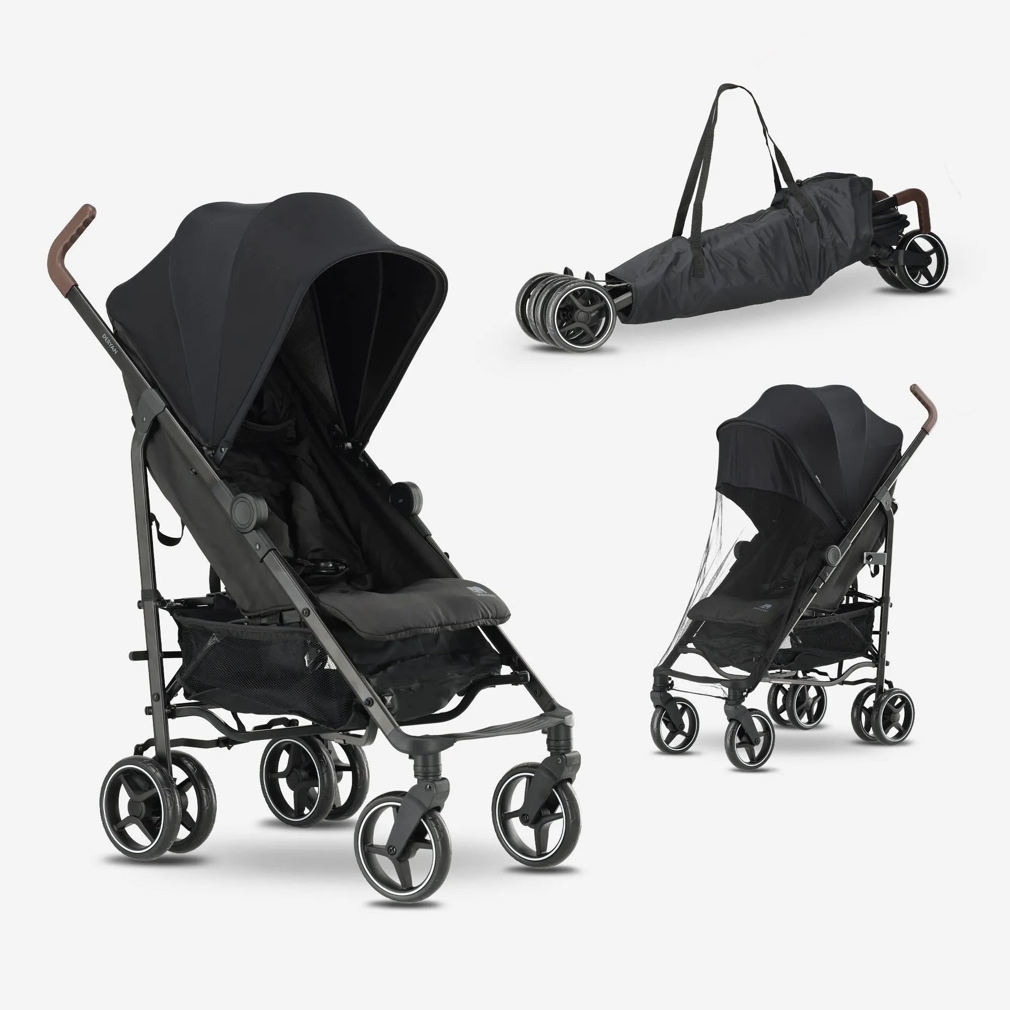 Wózek spacerowy Bobbie Paraplu – W zestawie moskitiera – W zestawie torba transportowa – Przeznaczony dla dzieci o wadze do 22 kg – Czarny