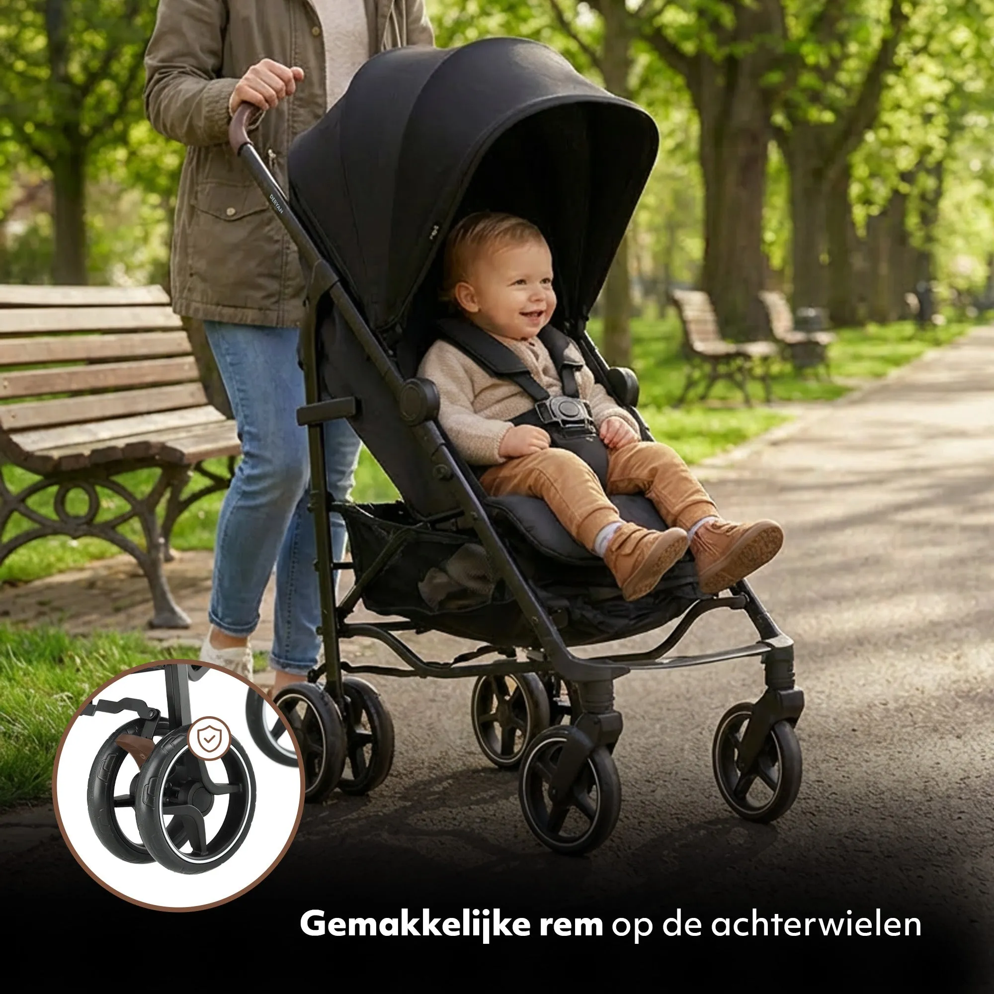 Wózek spacerowy Bobbie Paraplu – W zestawie moskitiera – W zestawie torba transportowa – Przeznaczony dla dzieci o wadze do 22 kg – Czarny - Image 5
