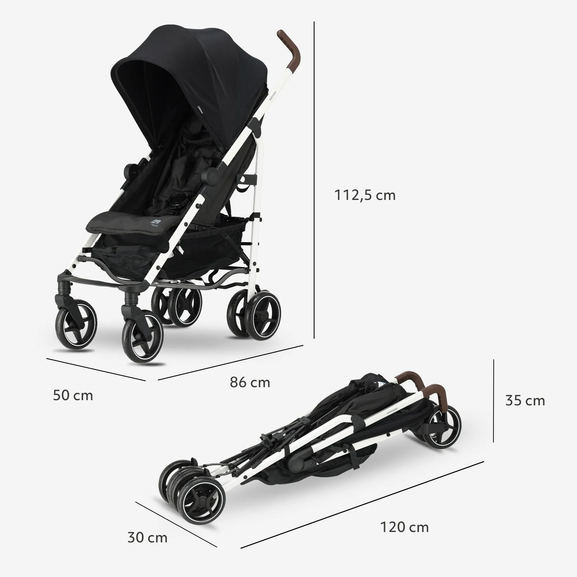 Wózek Bobbie Paraplu – w zestawie moskitiera – w zestawie torba transportowa – przeznaczony dla dzieci o wadze do 22 kg – biała rama/czarna - Image 9