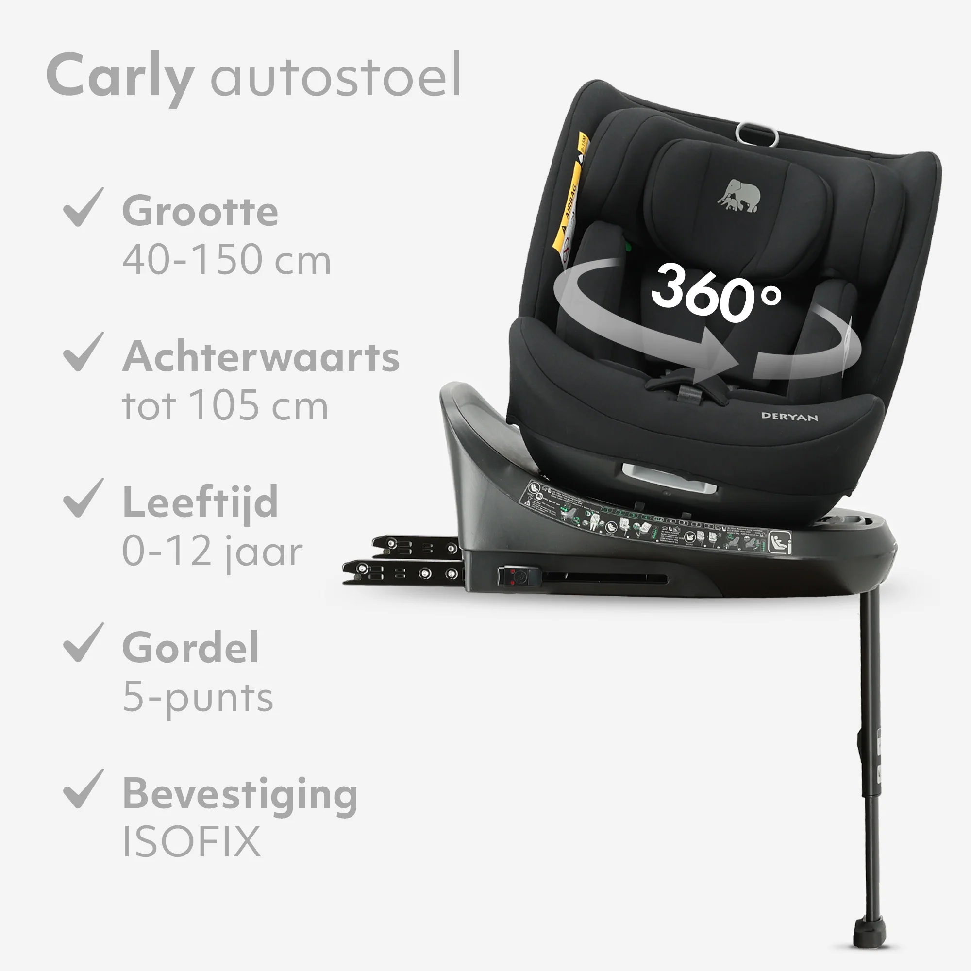 Fotelik samochodowy Carly Luxe i-Size – 0–36 kg – Isofix + nóżka stabilizująca – obrót o 360° – czarny - Image 3