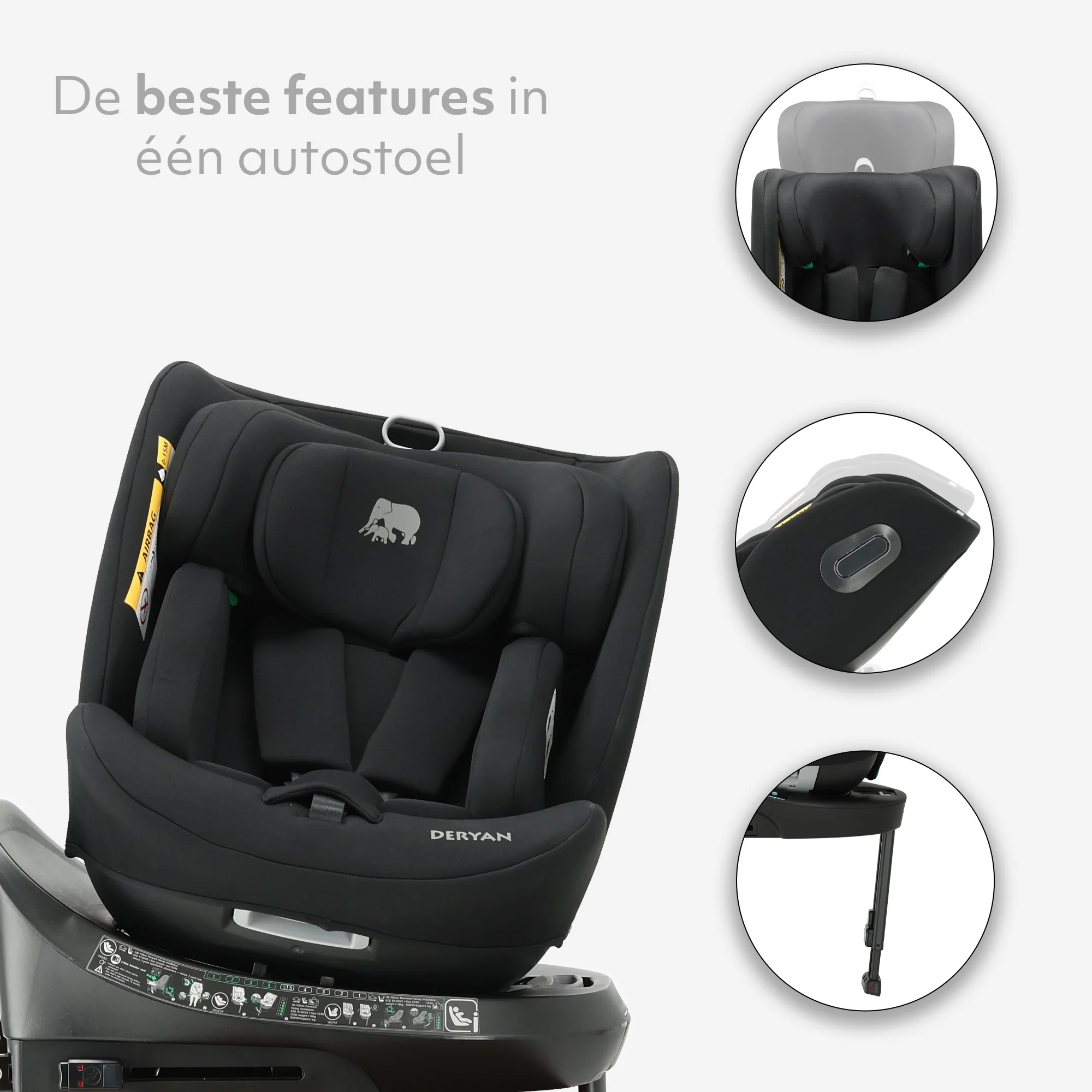 Fotelik samochodowy Carly Luxe i-Size – 0–36 kg – Isofix + nóżka stabilizująca – obrót o 360° – czarny - Image 6