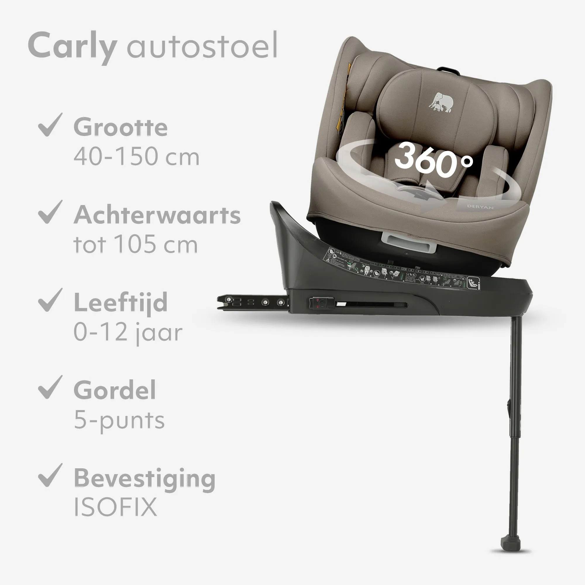 Fotelik samochodowy Carly Luxe i-Size – 0–36 kg – Isofix + nóżka stabilizująca – obrót o 360° – kolor Truffle Sand - Image 3