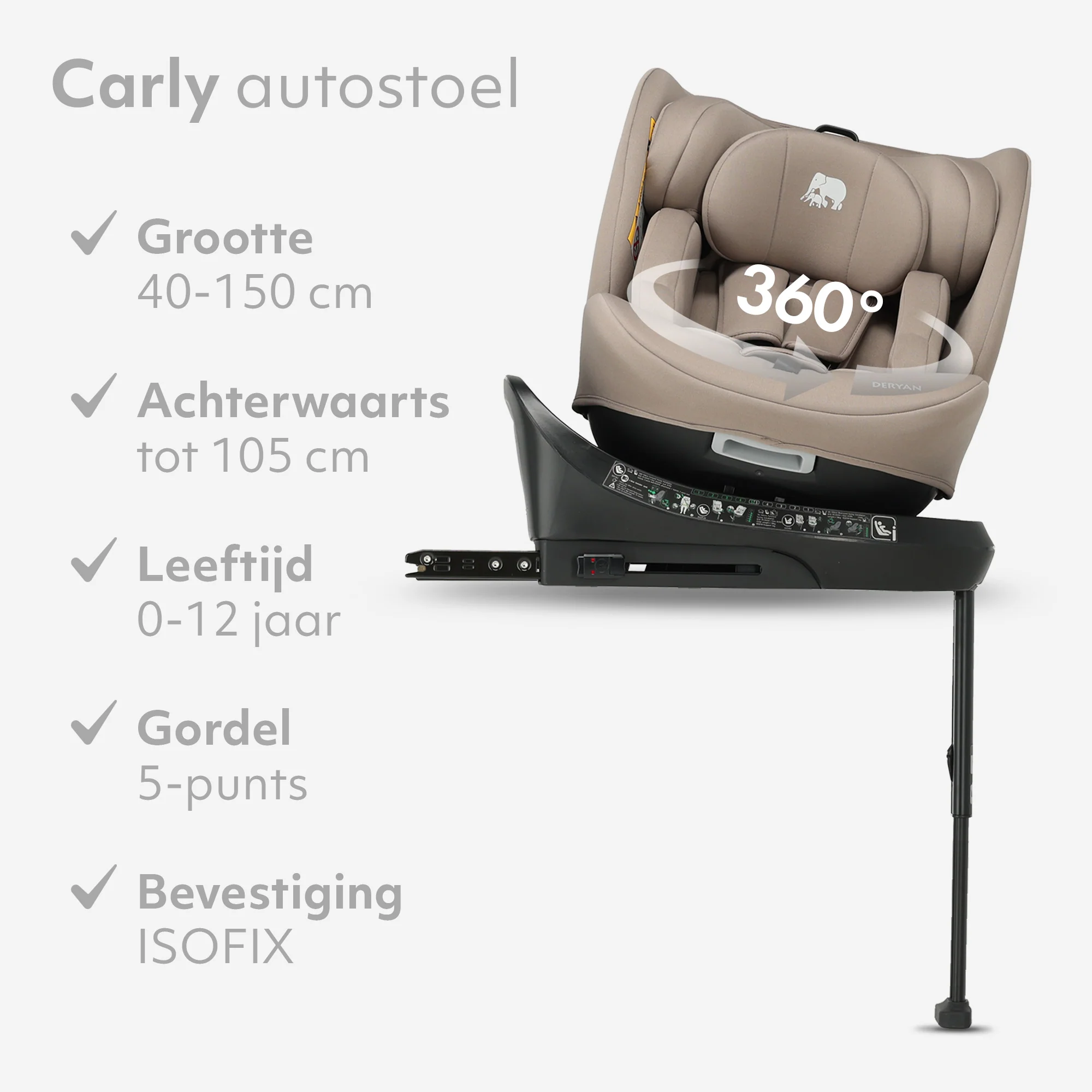 Fotelik samochodowy Carly Luxe i-Size – 0–36 kg – Isofix + nóżka stabilizująca – obrót o 360° – kolor Truffle Sand - Image 4