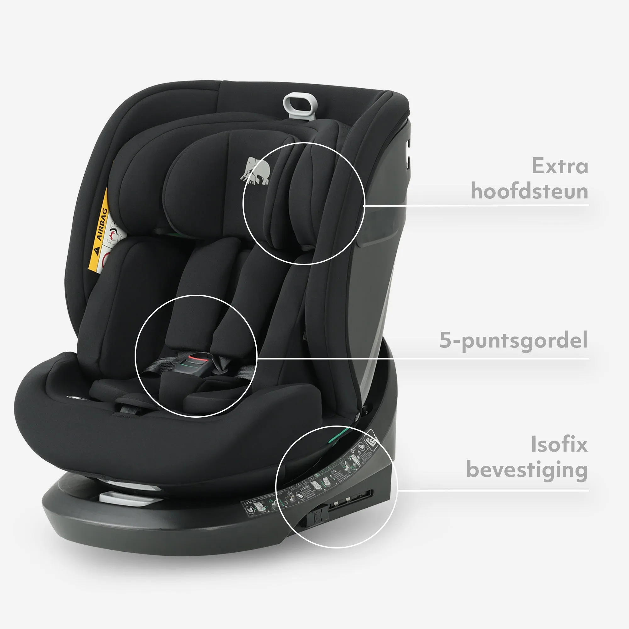 Fotelik samochodowy Cassie Luxe I-size – Grupa 0-1-2-3 – Isofix – Obrotowy o 360° – Czarny - Image 6