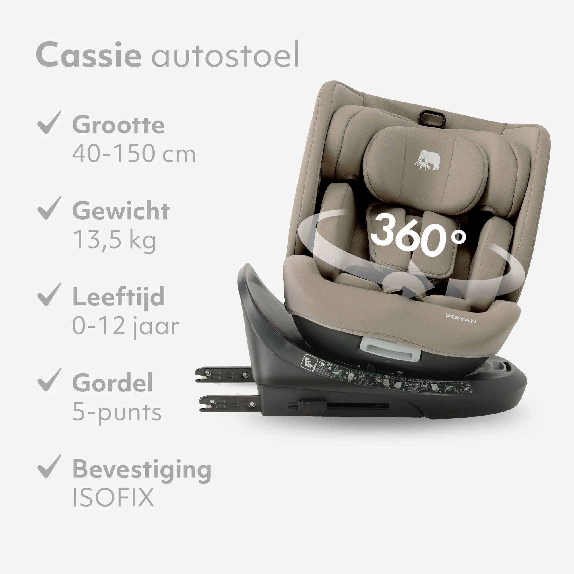 Fotelik samochodowy Cassie Luxe i-Size/i-SIX 360° 40–150 cm – 0–36 kg – Truffle Sand - Image 6