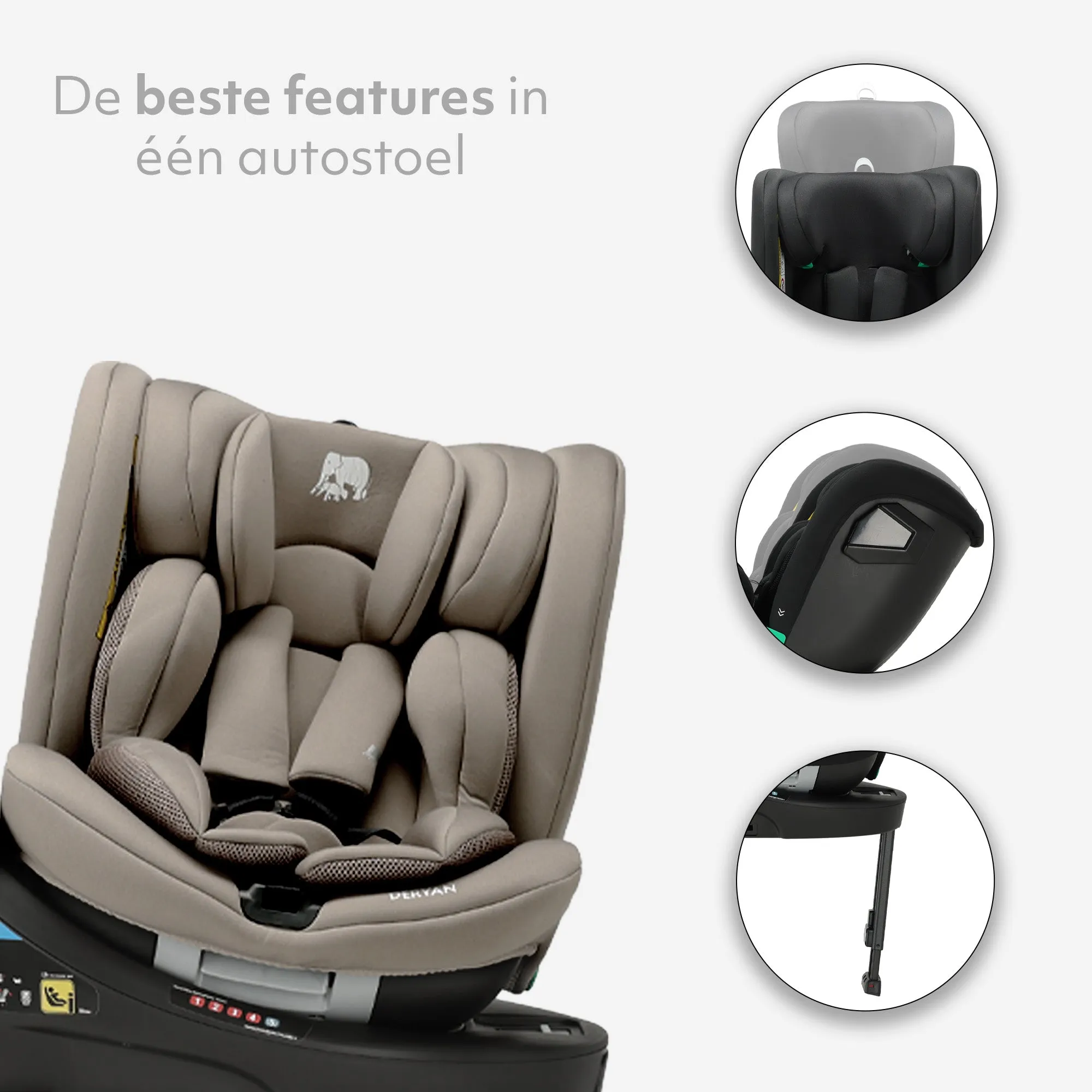 Fotelik samochodowy Chase Luxe i-Size/i-SIX 360° z podpórką, 40–150 cm – 0–36 kg – Truffle Sand - Image 4