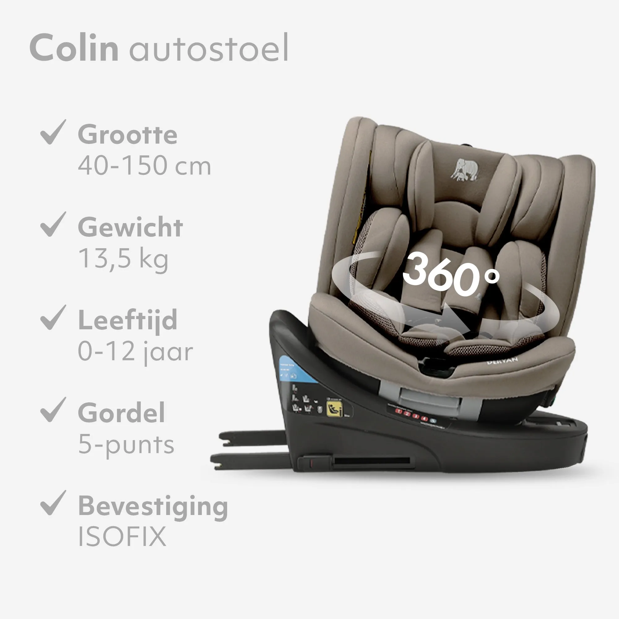 Fotelik samochodowy Colin Luxe i-Size/i-SIX 360° 40–150 cm – 0–36 kg – Truffle Sand - Image 4