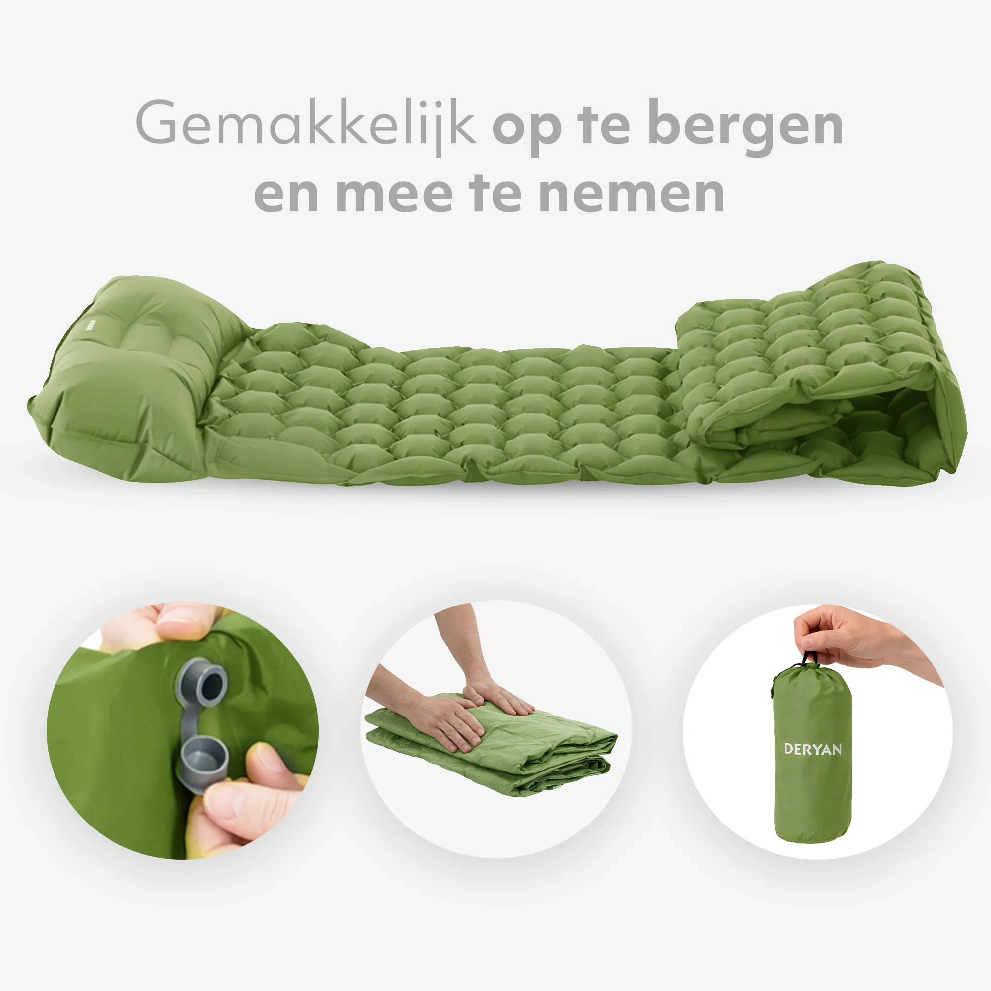Deryan Bed – materac dmuchany na kemping – w zestawie z torbą – zielony - Image 5