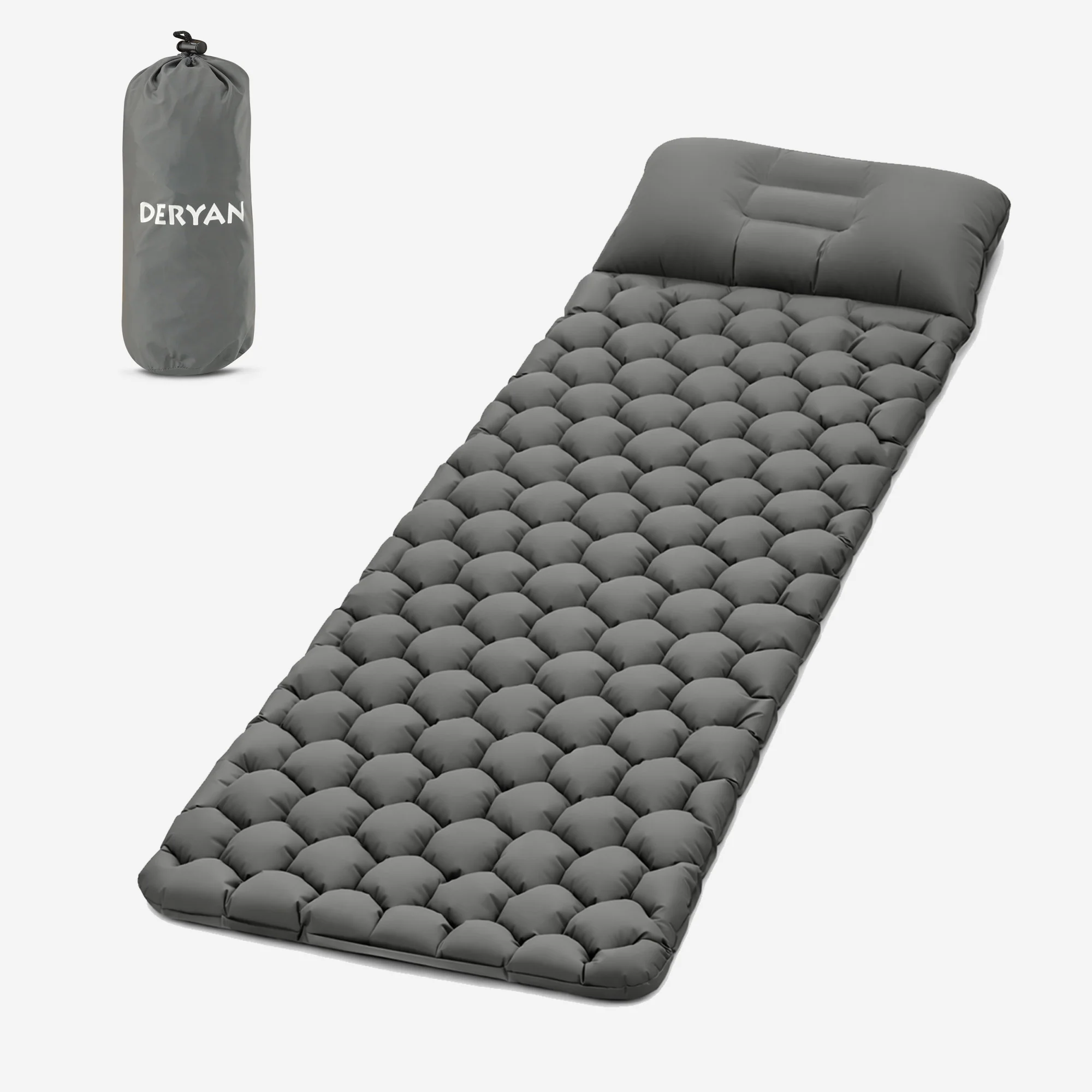 Deryan Bed – materac dmuchany na kemping – w zestawie z torbą – szary