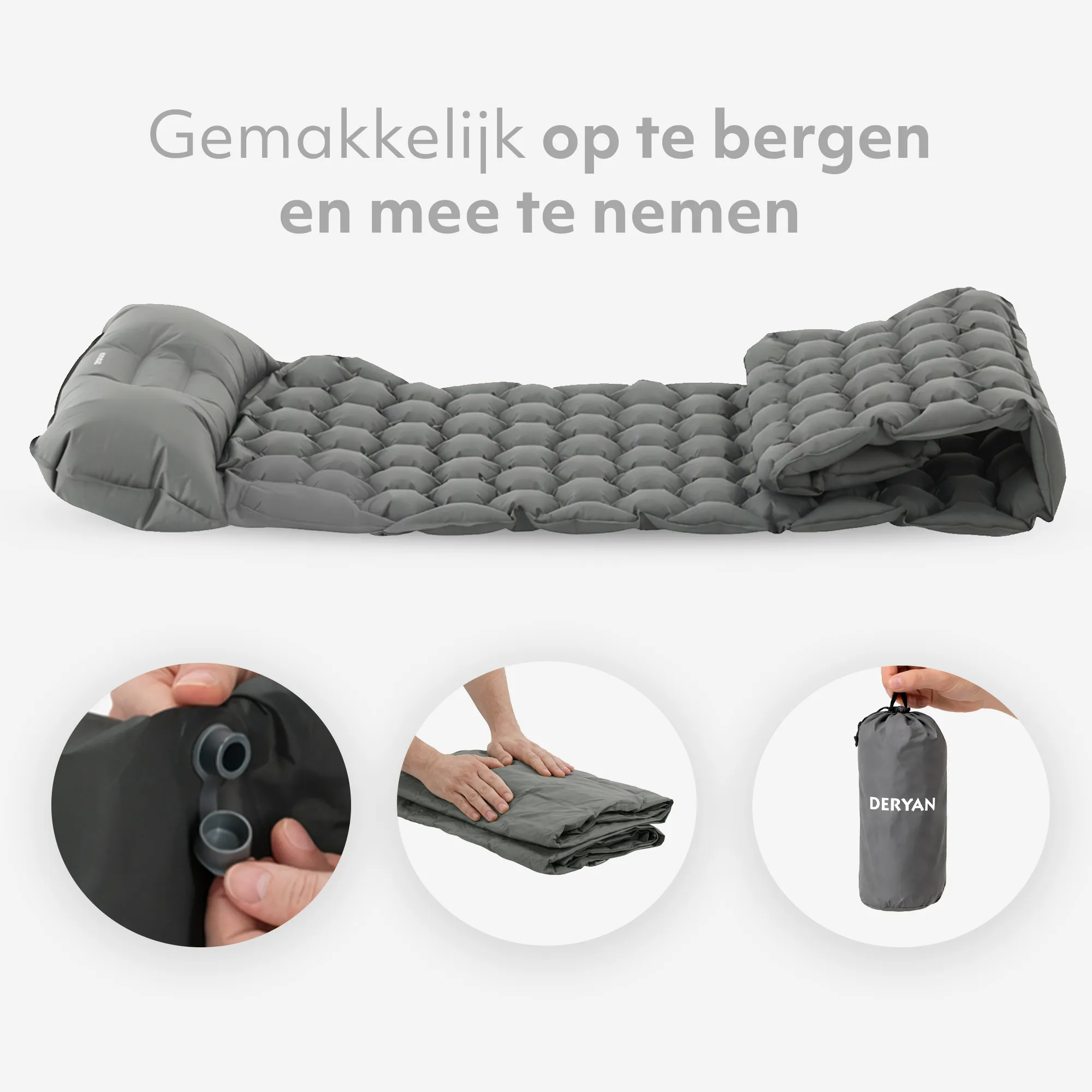 Deryan Bed – materac dmuchany na kemping – w zestawie z torbą – szary - Image 7