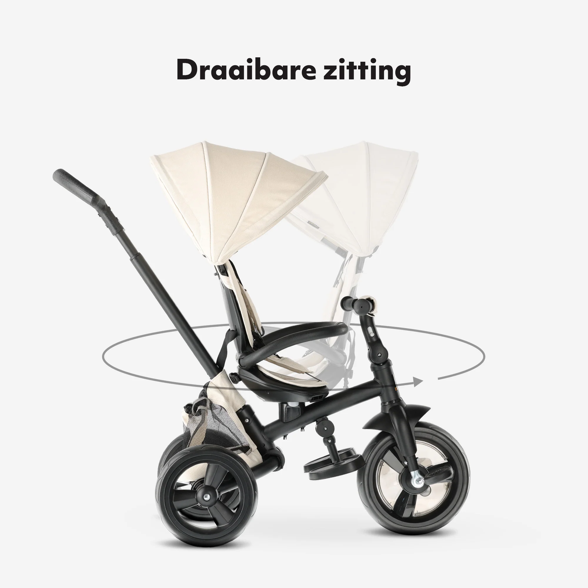 Rowerek trójkołowy Explorer Luxe z kierownicą - składany z koszykiem kremowy - Image 4
