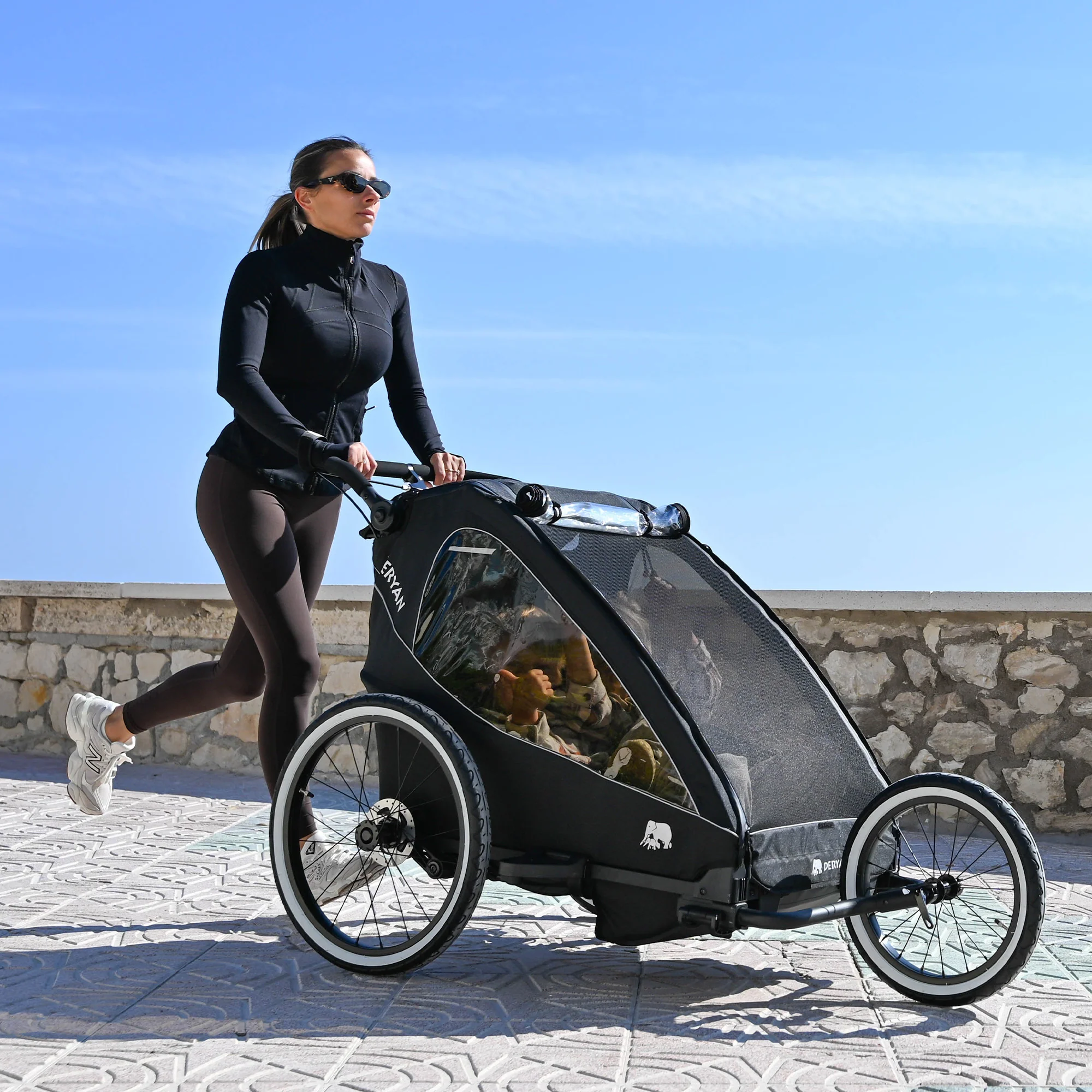 Luksusowy wózek rowerowy V2 – wózek spacerowy – wózek do biegania Czarny - Image 5