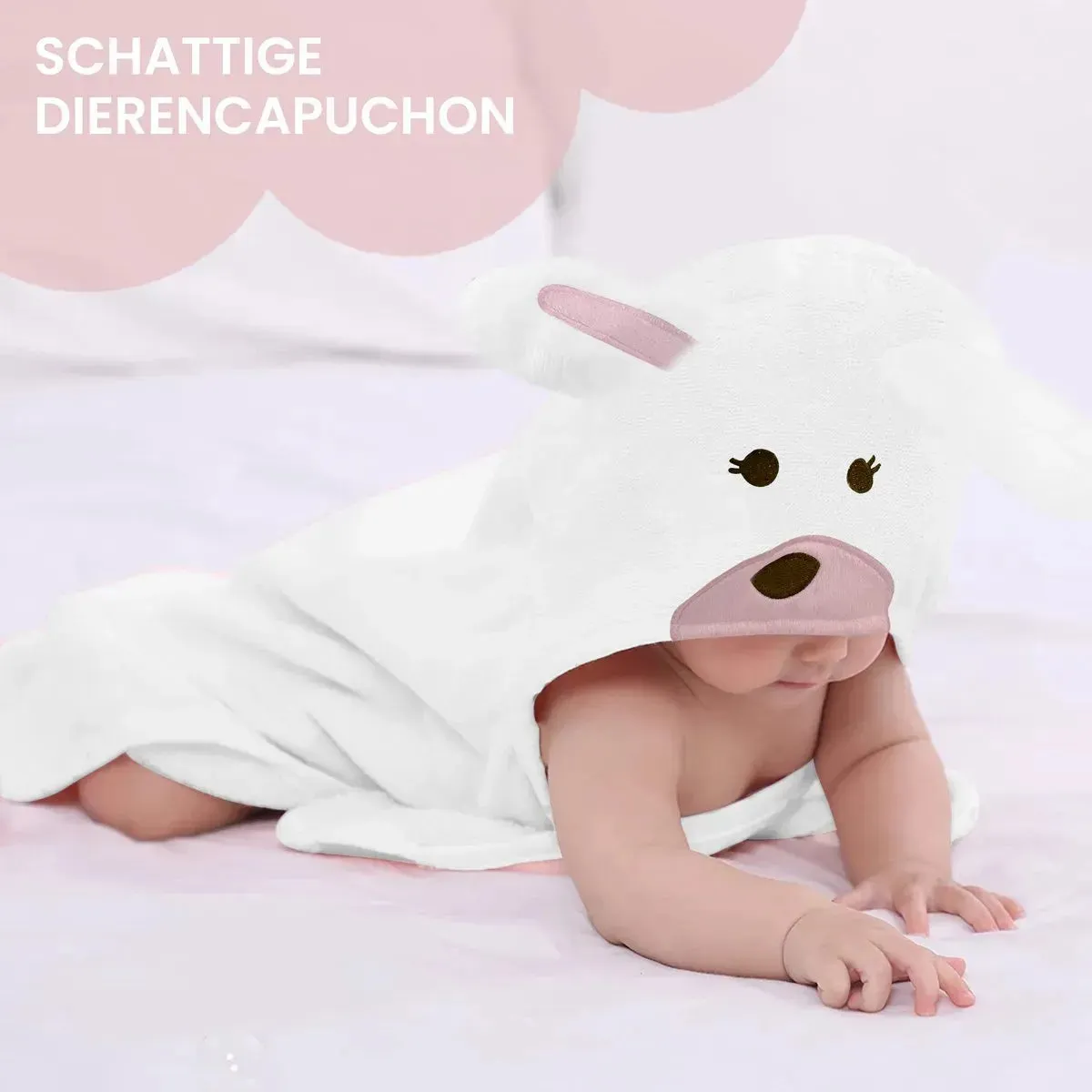 Wielofunkcyjny dziecięcy koc polarowy Rabbit Pink z kapturem - koc do owinięcia - koc 75x100 cm - Image 2