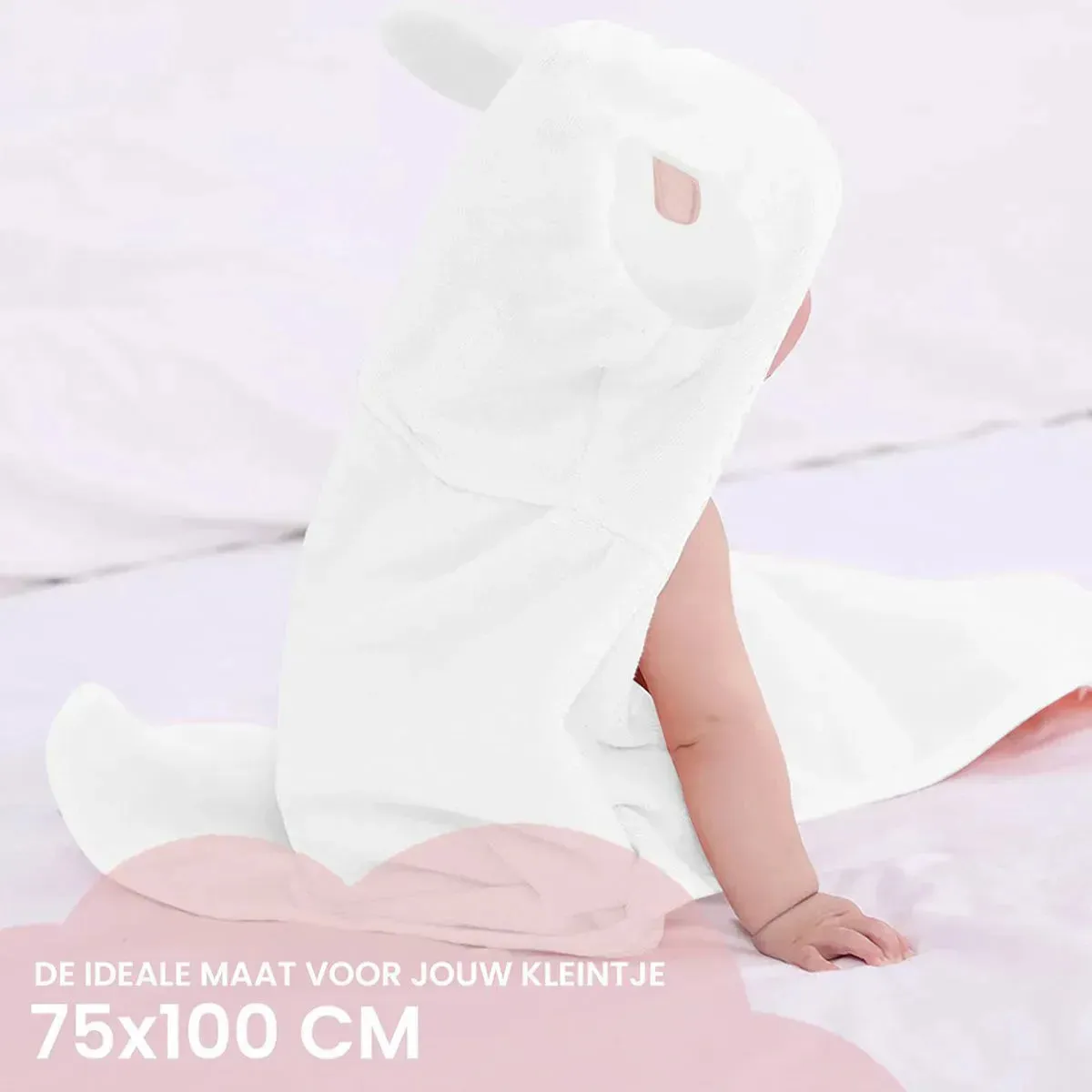 Wielofunkcyjny dziecięcy koc polarowy Rabbit Pink z kapturem - koc do owinięcia - koc 75x100 cm - Image 3