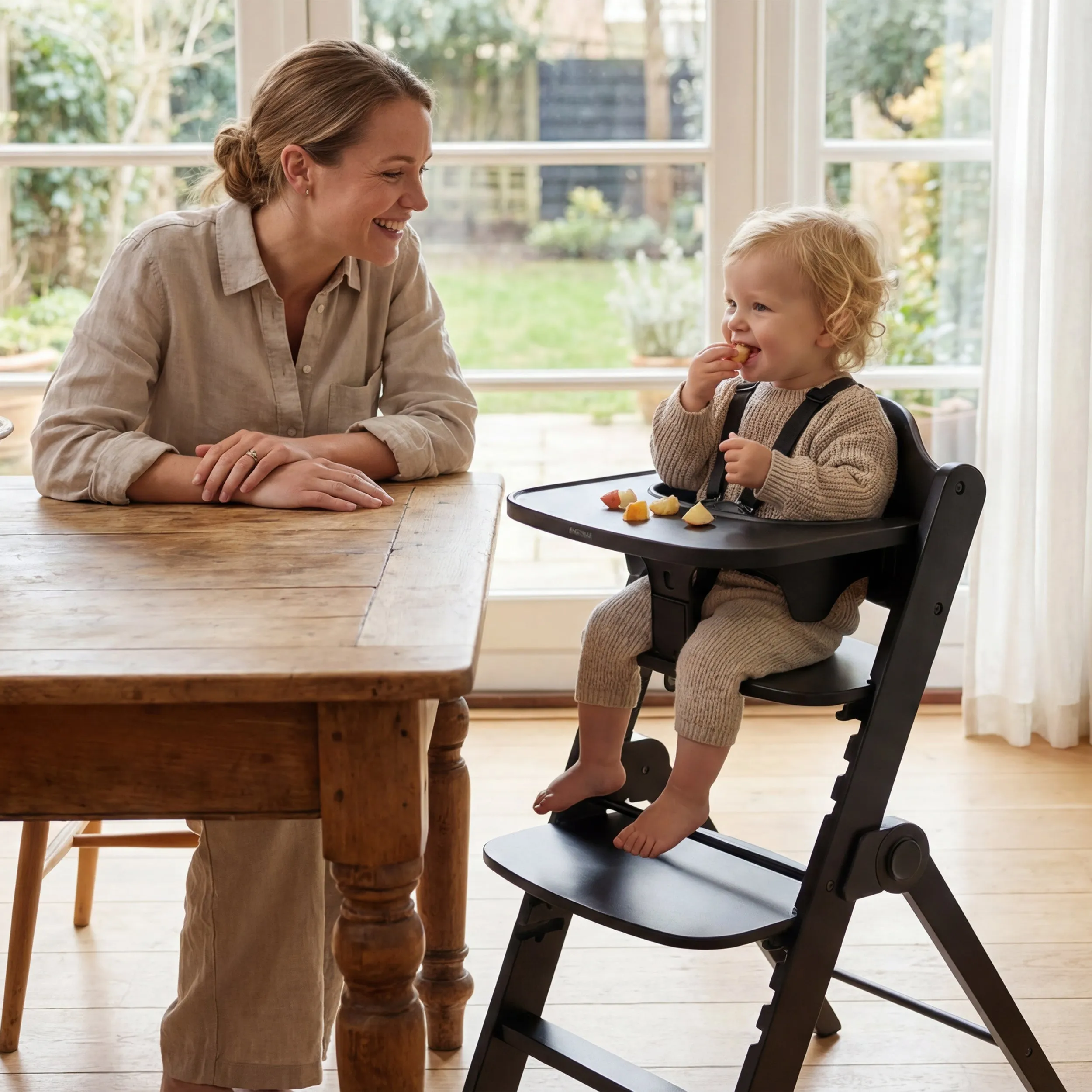 Odin Luxury Wooden Growing Chair High Chair with Bouncer - Zawiera tacę do jedzenia - Regulowane krzesełko do karmienia - Czarne - Image 4