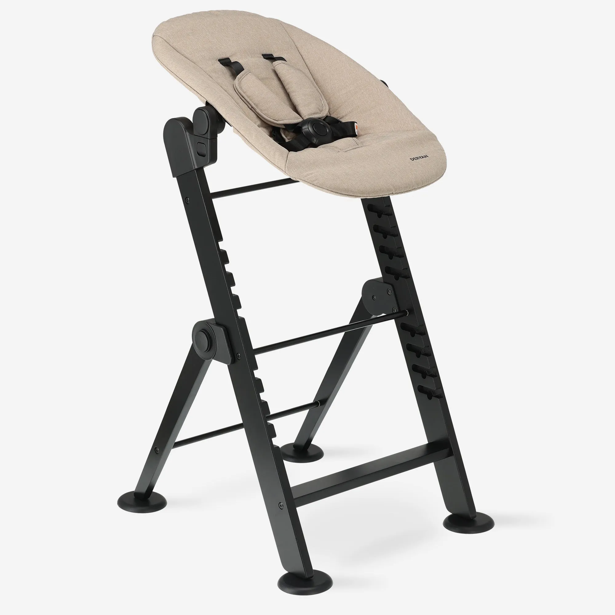 Odin Luxury Wooden Growing Chair Wysokie krzesełko do karmienia z leżaczkiem - zawiera tacę do jedzenia - regulowane wysokie krzesełko - Nougat - Image 3