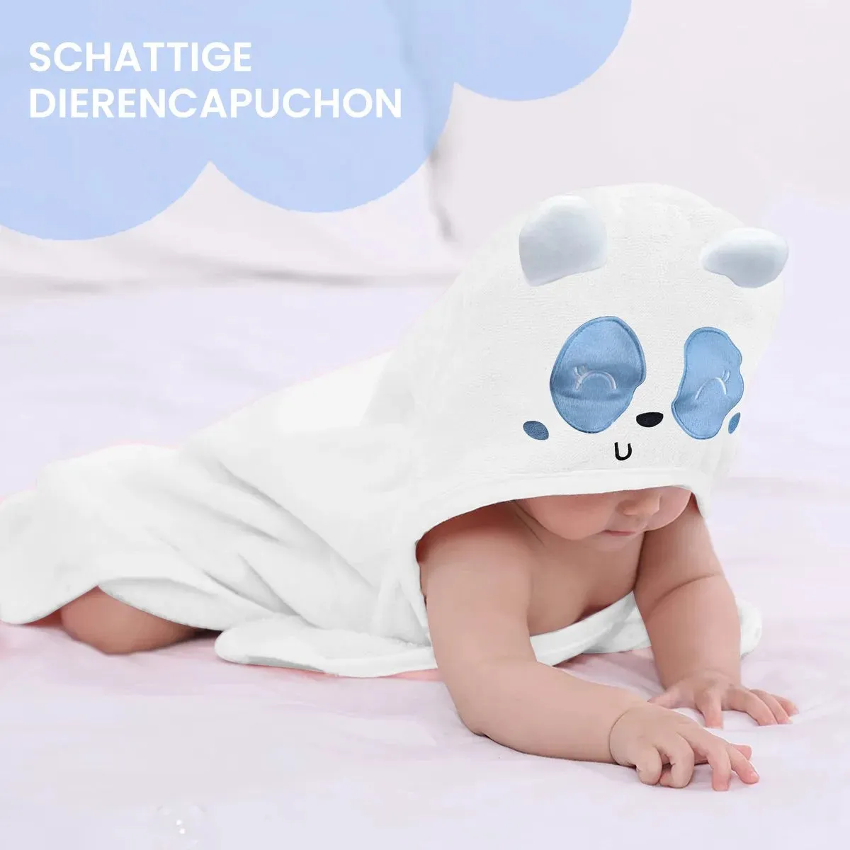 Wielofunkcyjny dziecięcy koc polarowy Panda Blue z kapturem - koc do owinięcia - koc 75x100 cm - Image 2